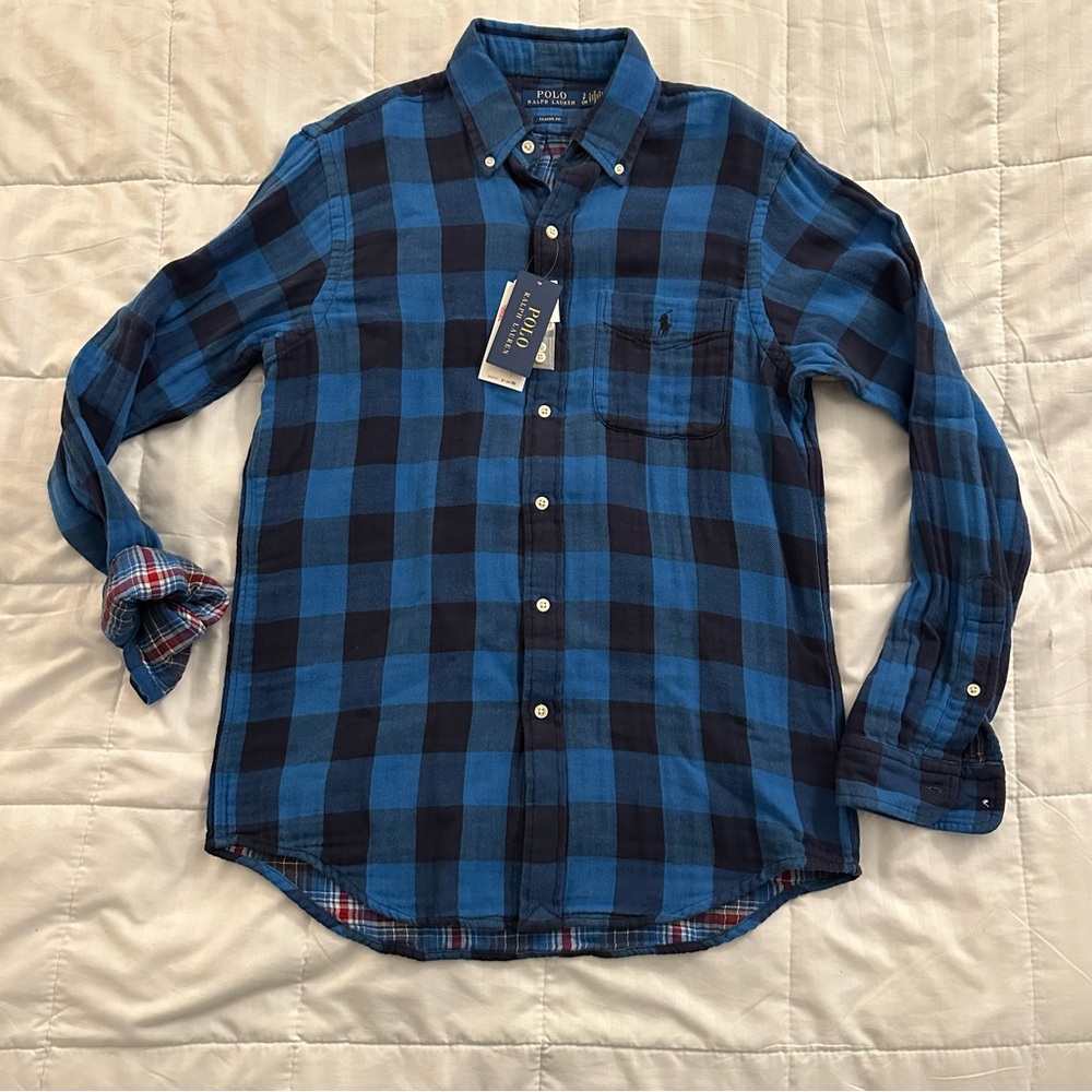 Polo Ralph Lauren Classic Fit Plaid Double-Faced Shirt | Men’s size Small | Blue